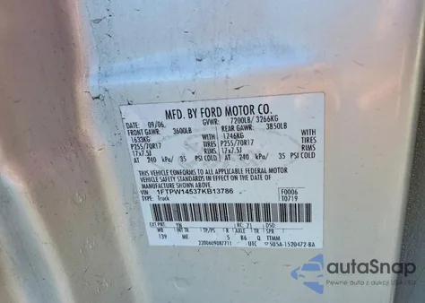 2007 Ford F150 Supercrew from USA, damaged, VIN 1FTPW14537KB13786